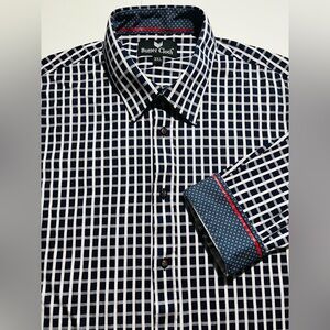 Men’s Butter Cloth Button Up Shirt Size 2XL Navy White Check Stretch Casual